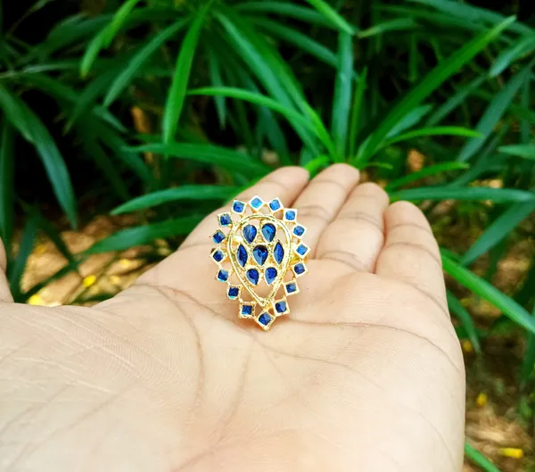 Assamese_Traditional_Copper_Gold_Plated_Blue_Meenakari_Finger-Ring_For_Girls_&_Women